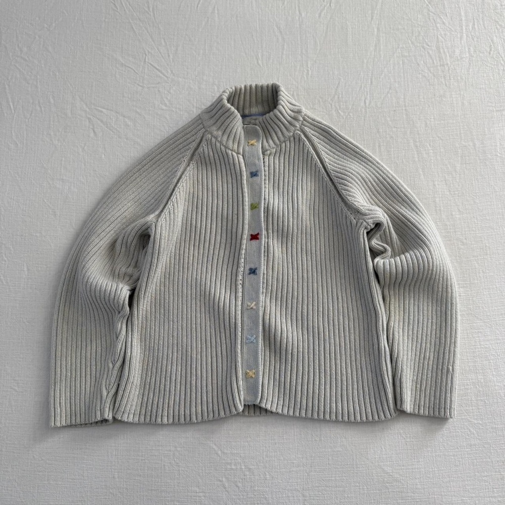 Christopher & Banks Light Gray Ribbed Cardigan with Colorful Accents